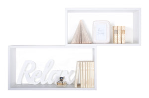 Set 2 Mensole Cubo da Parete Rettangolare in Fibra di Legno Bislungo Bianco