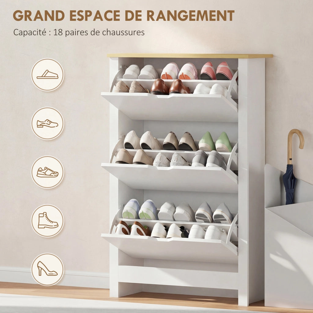 Armadio per Scarpe con 3 Ante e 2 Ripiani ¨C Zephmum ¨C Bianco Rovere 90x51x180