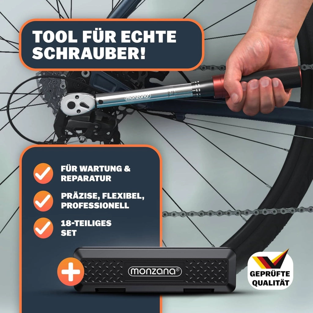MONZANA® Cavalletto Manutenzione Supporto Bici 50 kg Montaggio Bicicletta Riparazione Mtb con Set Chiavi Dinamometriche da 1/4 per E-bike Pieghevole