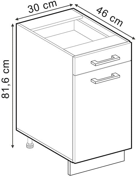 Mobiletto base per cucina R-Line, Rosso lucido, 30 cm, PL Marmo, per la libera combinazione all'interno di sistemi cucina modulari