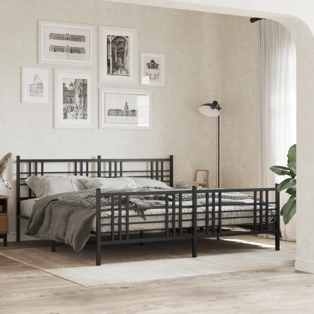 Giroletto con Testiera e Pediera-Struttura Letto Metallo Nero 193x203 cm 577855