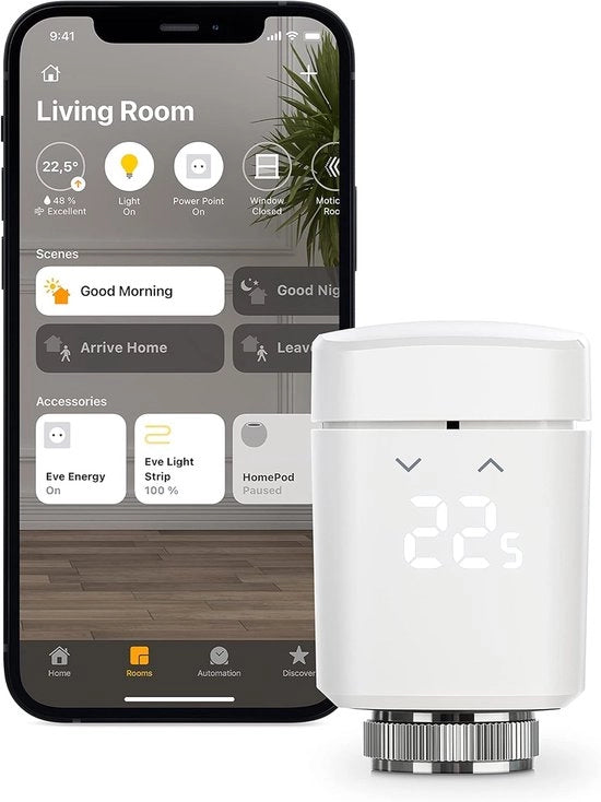 Termostato radiatore intelligente con display LED e regolazione automatica della temperatura - tecnologia Bluetooth e HomeKit - prodotto in Germania