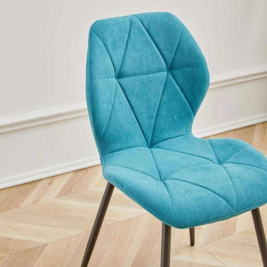 GrandCA HOME Set Tavolo e Sedie da Pranzo, Tavolo da Pranzo Rotondo da 100 CM e 4 Sedie Moderne in Lino, per Sala da Pranzo, Cucina, Soggiorno (Colore Marmo + Blu Lago)