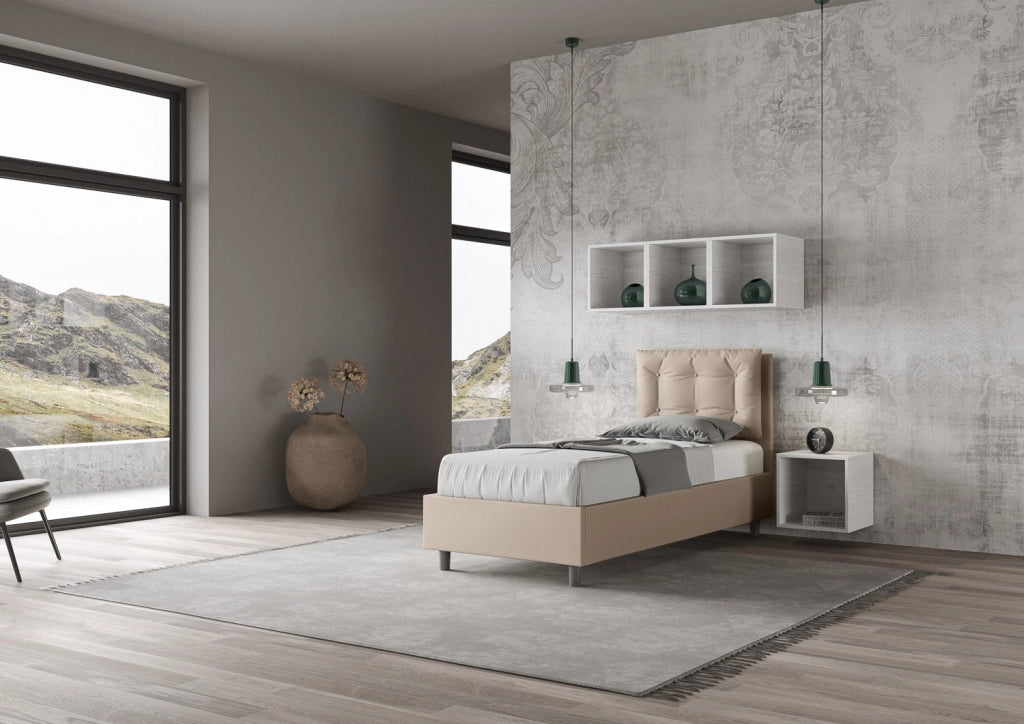 Letto Singolo 80x200 cm con Rete e Contenitore Annalisa Tortora
