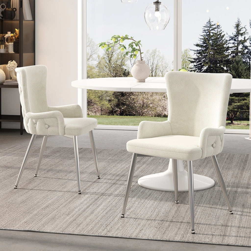 Chaise da pranzo in velluto set da 2 con gambe in metallo per soggiorno e camera da letto beige argento