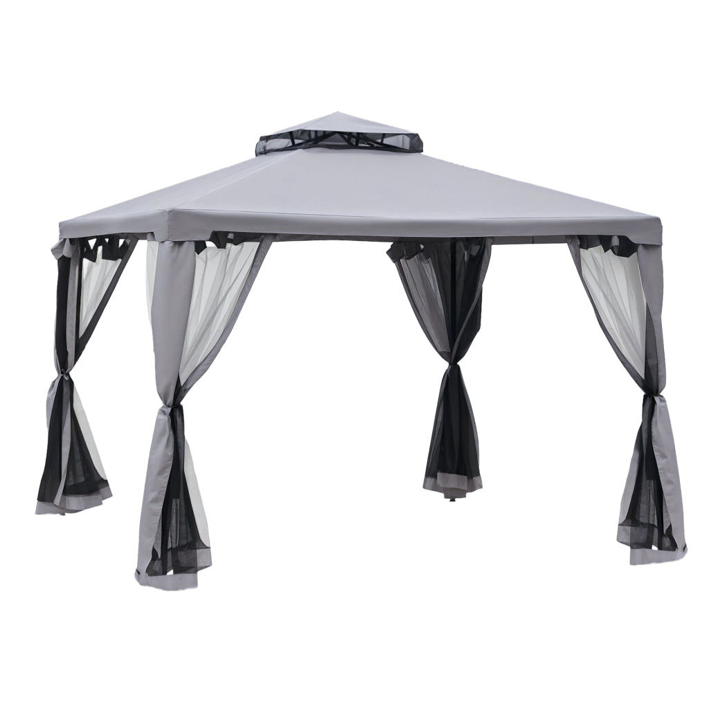 Gazebo da giardino 3x3m ¨C zephmum ¨C doppio tetto con zanzariere grigio chiaro