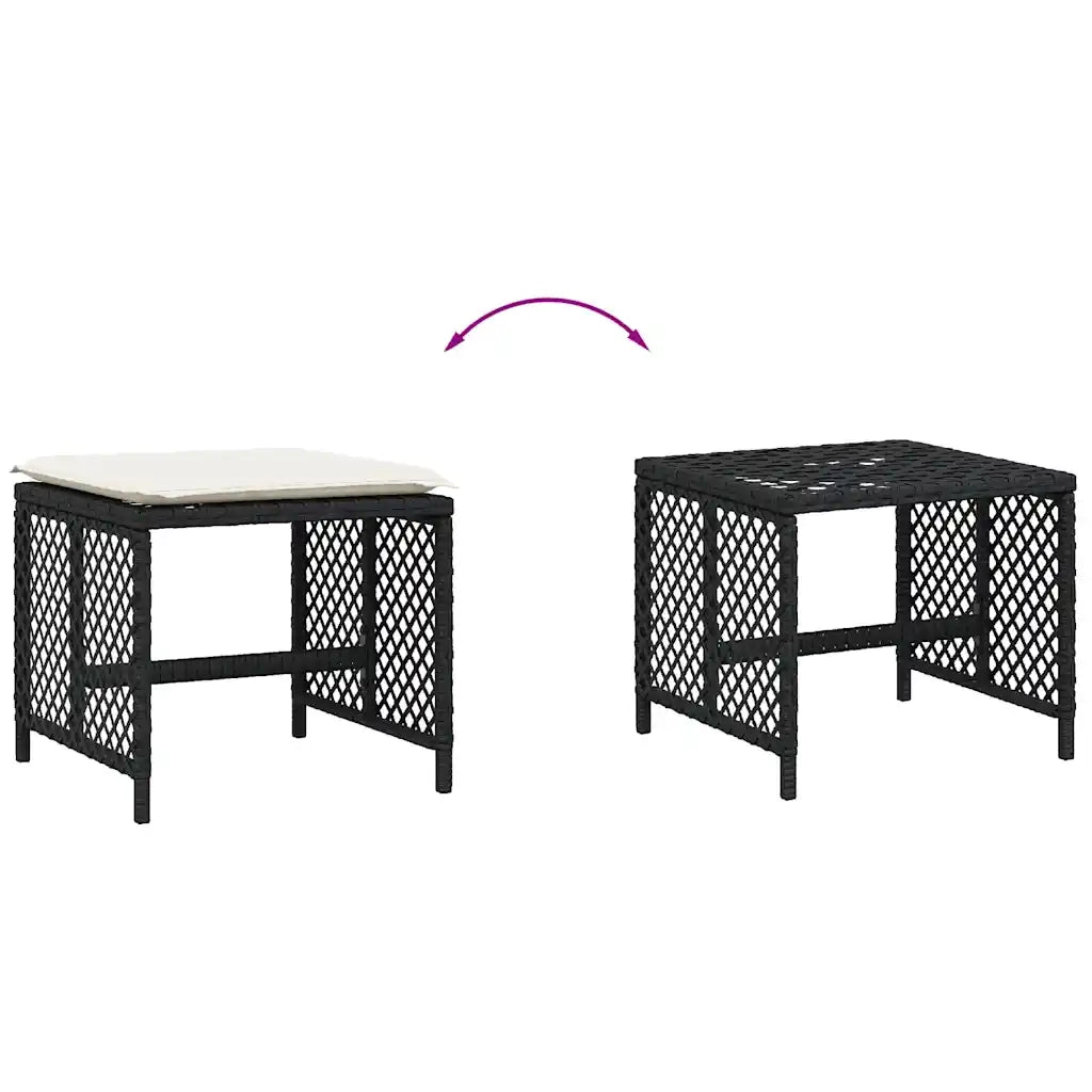 vidaXL Sgabelli da Giardino con Cuscini 4pz Neri 41x41x36cm Polyrattan