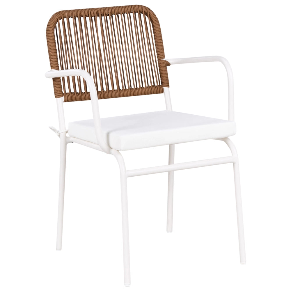 Set di 8 sedie da giardino in metallo alluminio impilabile verniciato a polvere per esterni con cuscini extra Bianco