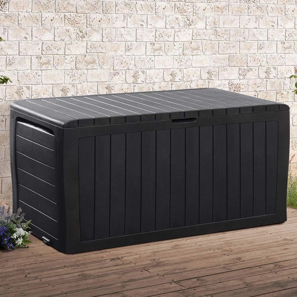 Baule da Giardino 270 l Portacuscini Polyrattan Organizer Balcone Coperchio Richiudibile