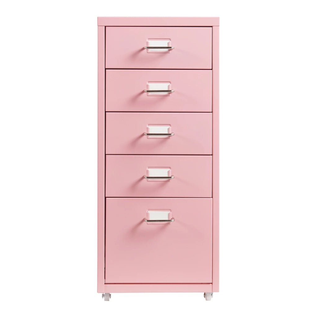 Mobiletto da ufficio mobile contenitore su ruote con 5 cassetti 69 x 28 x 41 cm rosa 03_0009104