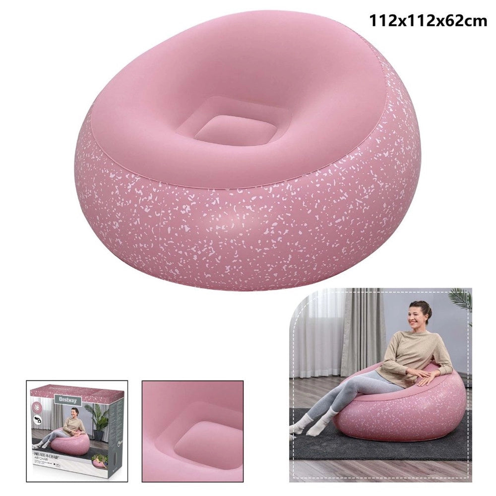 Trade Shop - Poltrona Pouf Gonfiabile 112x112x66cm Superficie Vellutata Design Macchiettato Casa Giardino - Rosa