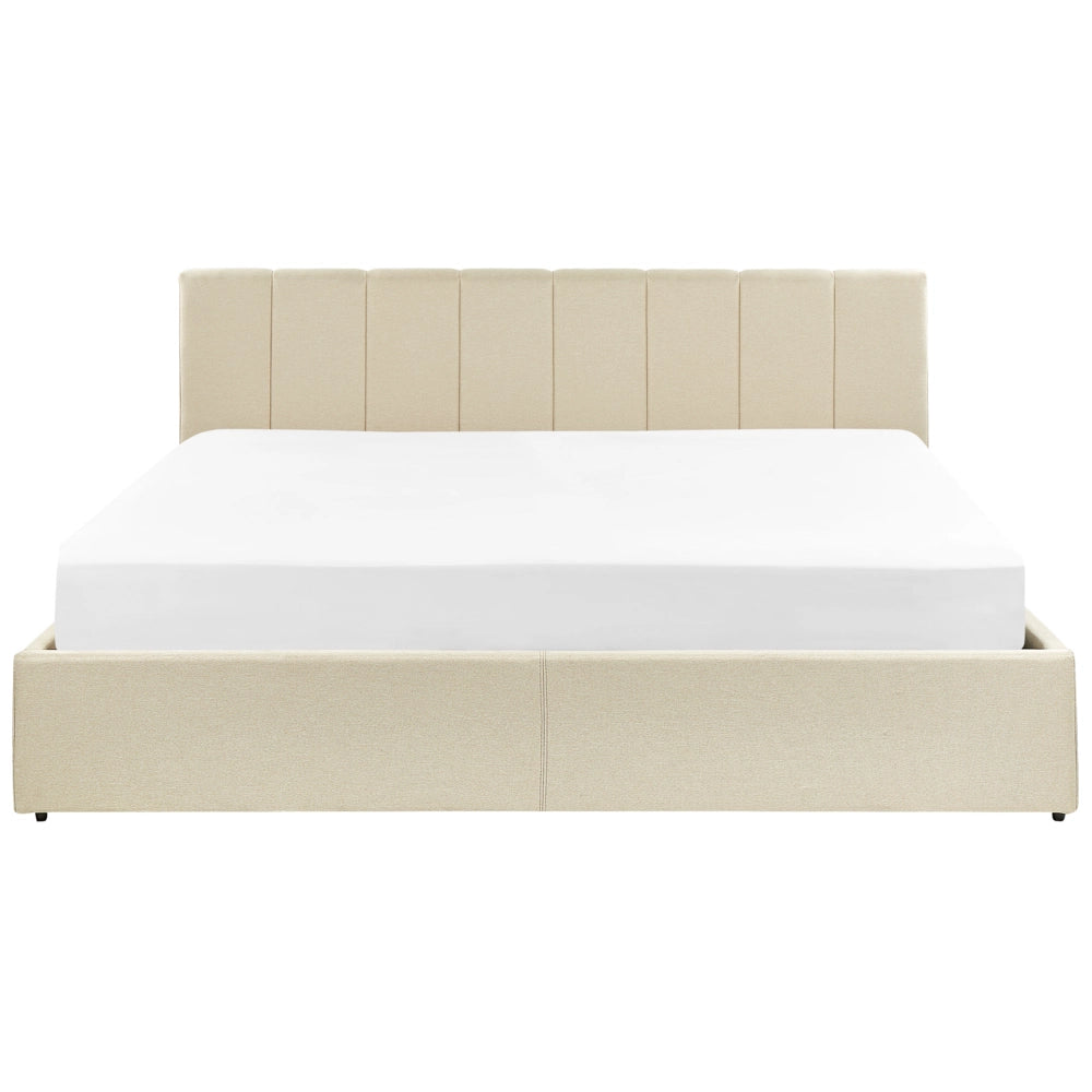 Letto contenitore Rivestimento in tessuto beige 180 x 200 cm con testiera a doghe