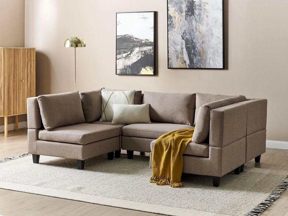 Divano moderno modulare a 5 posti imbottito in tessuto marrone con schienale a U stile moderno