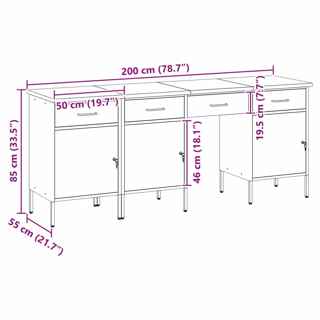 Mobile da lavoro 4 pcs Rosso Legno ingegnerizzato e acciaio 3321381