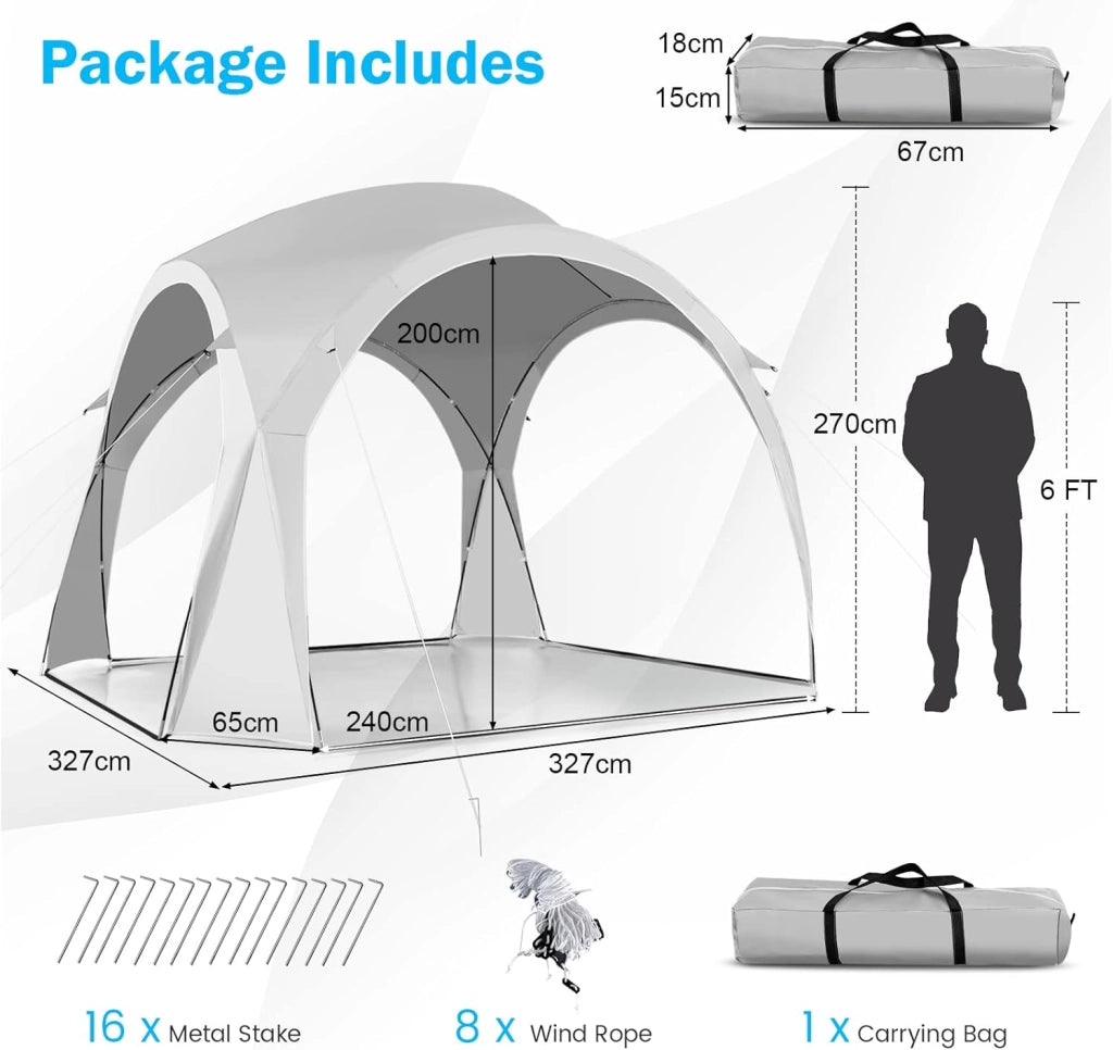 Tenda parasole pieghevole,327 x 327 x 270 cm,con protezione UPF 50+,tenda da spiaggia con borsa per il trasporto,parasole per 5-6 persone,portatile,tenda da spiaggia per famiglia,bianco