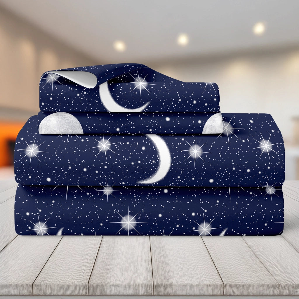 Completo Letto Matrimoniale No Stiro Set Lenzuola In Morbida Microfibra Anallergica Lenzuolo Sotto Con Angoli Elastici Fino 30 Cm, Lenzuolo Teso Sopra 2 Federe Prodotto Italiano  Luna