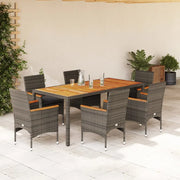 Set Pranzo da Giardino 7pz con Cuscini Polyrattan Acacia Grigio 3278637