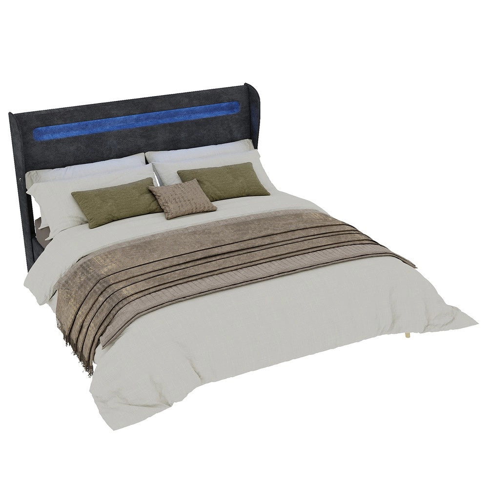 Letto imbottito con testiera LED ¨C Minimal ¨C Grigio 160x200 cm