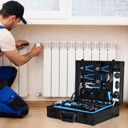 Scaffale in acciaio al carbonio con 8 scomparti interni e 8 esterni per elettricisti, idraulici e fai da te blu