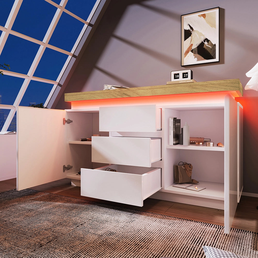 Buffet con illuminazione LED - Xylo - 81x140x39 cm - Bianco - Controllo App