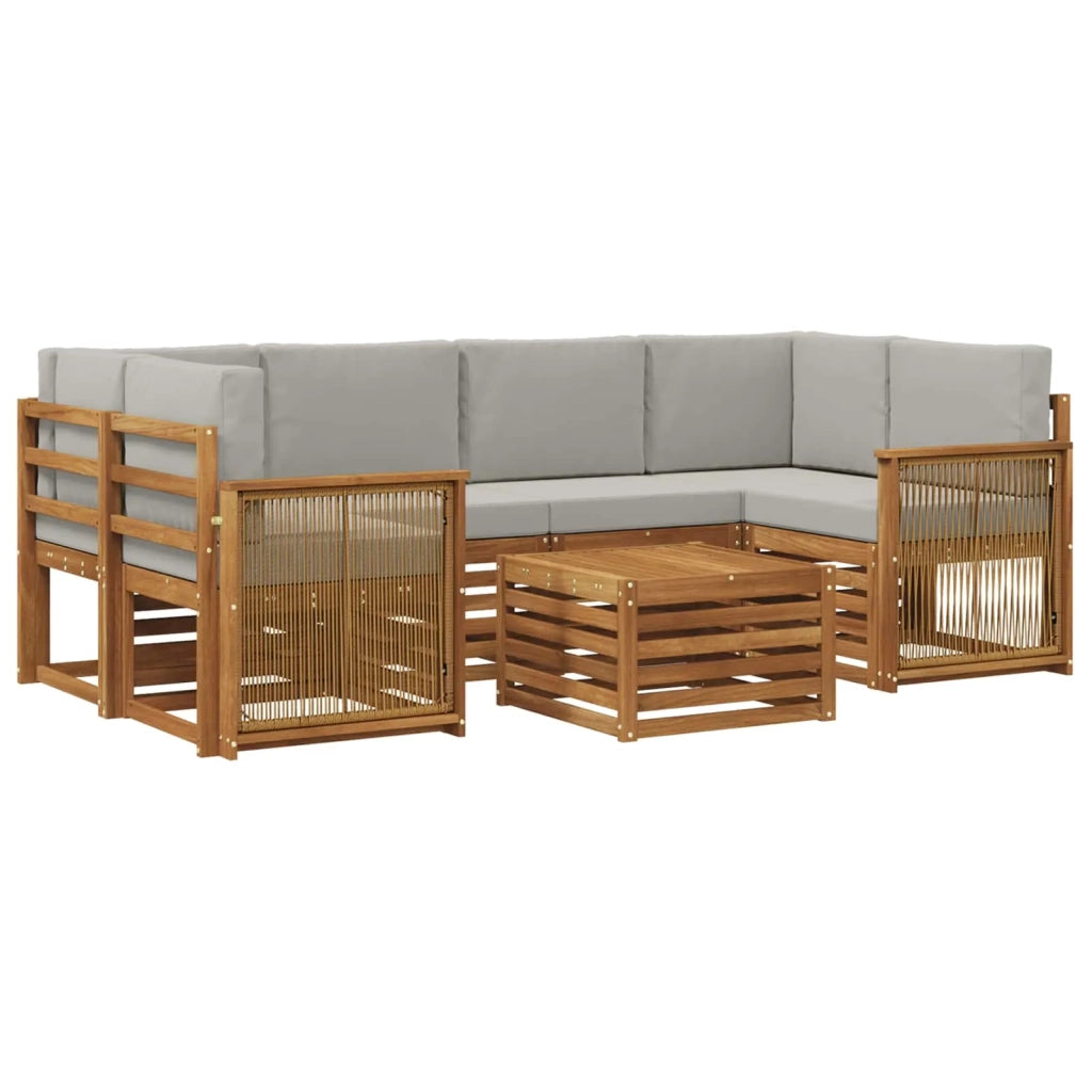 Set di divani da esterno 7 pz Naturale e Grigio Chiaro 3384087
