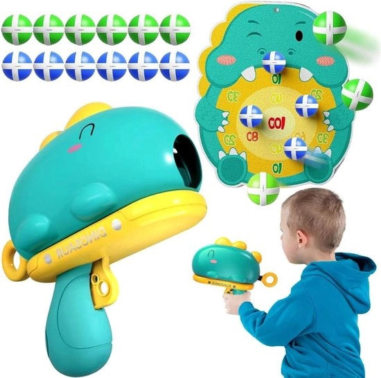 Tavolo da dart con adesivo - tema Dinosauri - per appendere - inclusa pistola giocattolo, mirino e 12 palline - regalo per bambini dai 3 ai 8 anni