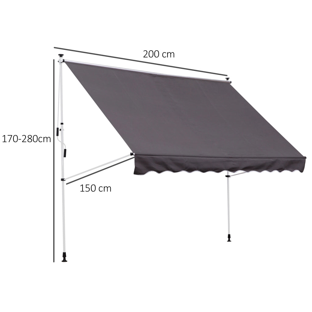 Toldo Manuale Retrattile per Balcone e Terrazzo ¨C zephmum ¨C Grigio 200x150x170-280 cm