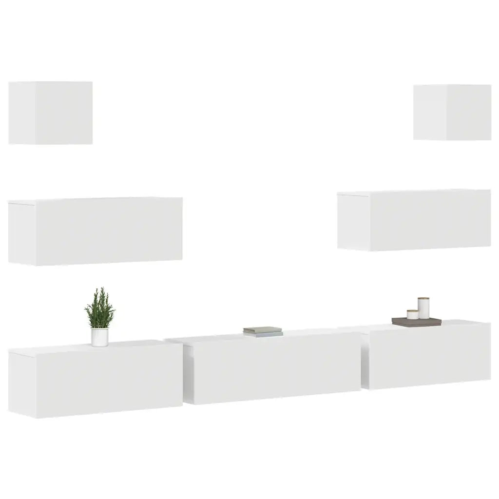 Set di Mobili Porta TV 7 pz Bianco in Legno Multistrato