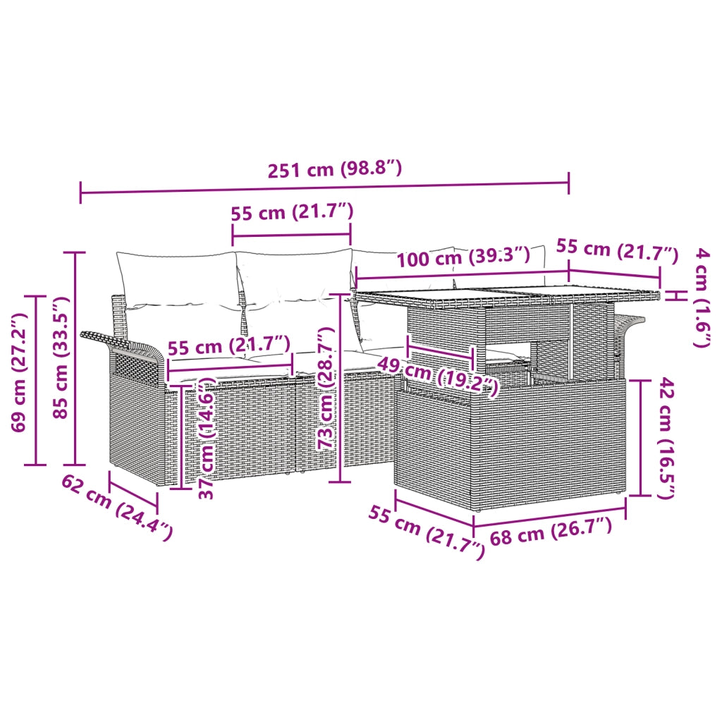 Set Divano Giardino da 5 Pezzi con Cuscini Nero Polyrattan
