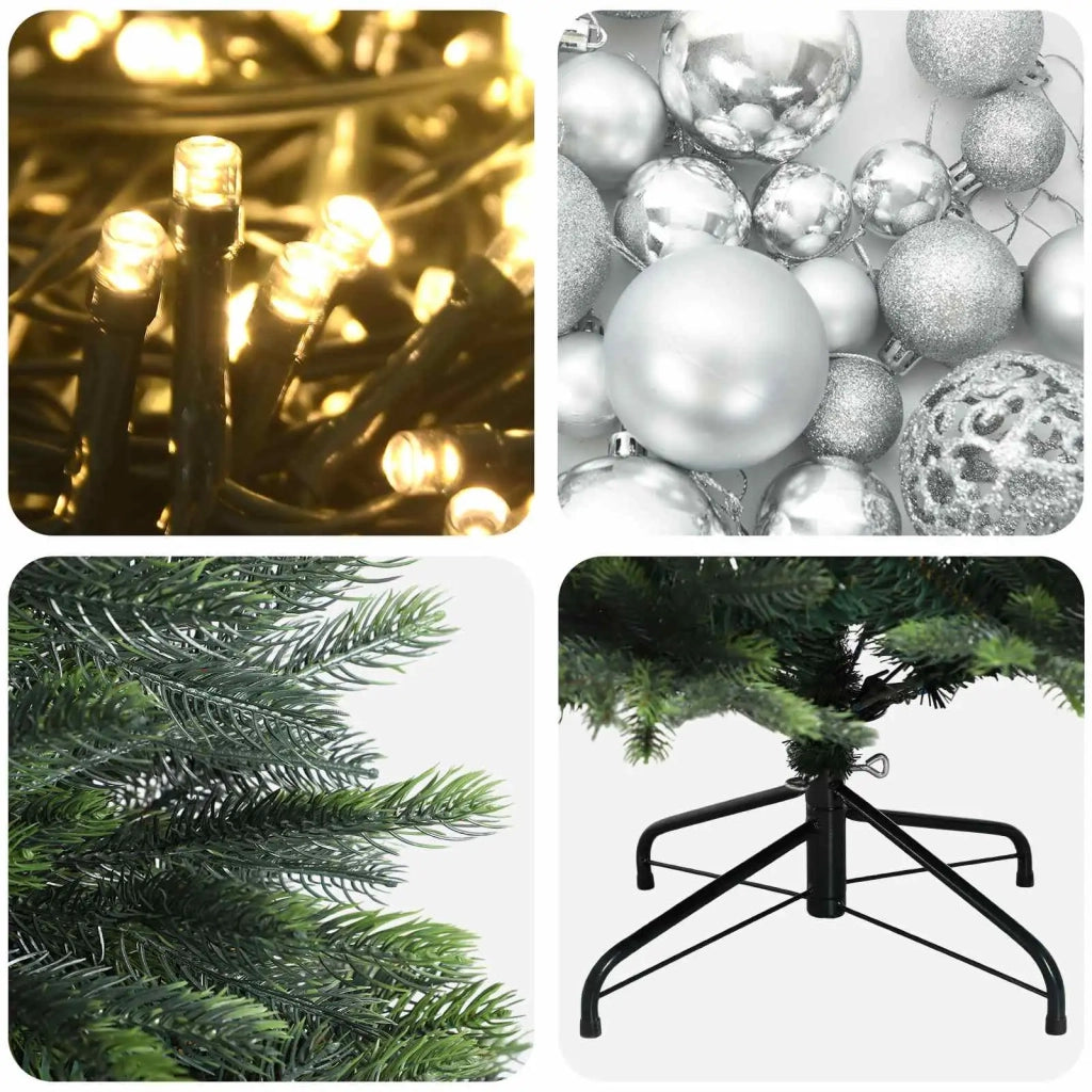 Albero di Natale Artificiale con Palline 150 cm 150 LED 3465980