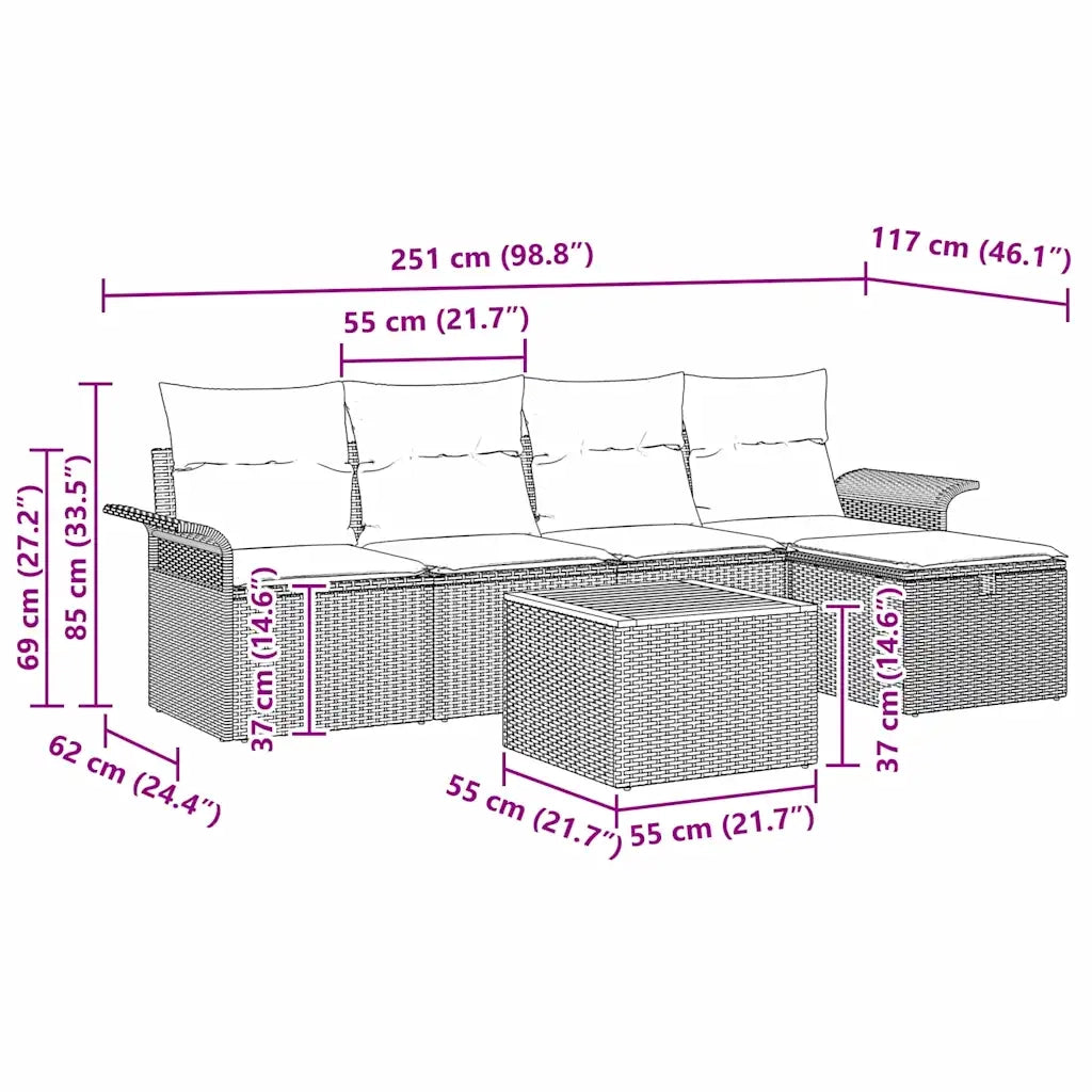 Set Divano da Giardino con cuscino 6 pcs Nero polyrattan 3359450