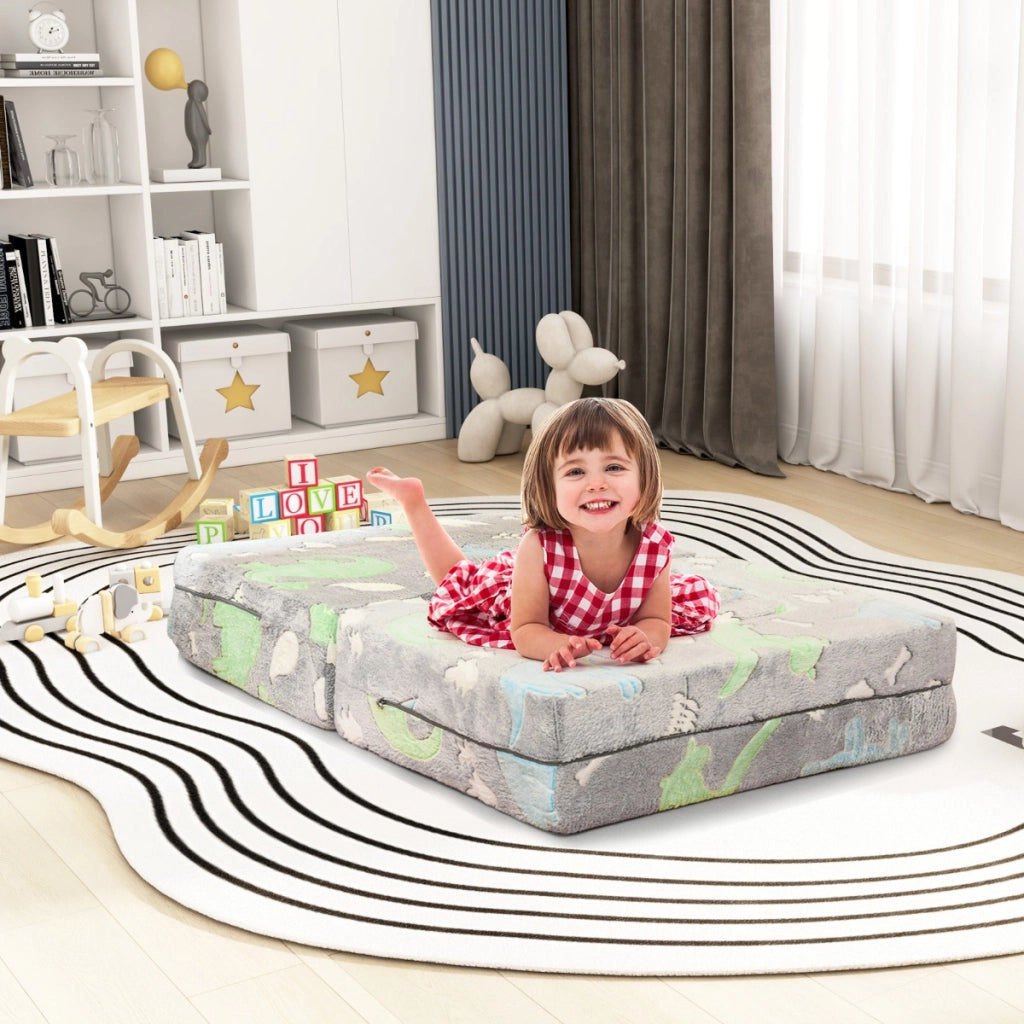 Divano per bambini piccoli con cuscino, Poltrona per bambini che brilla al buio con fodera lavabile Dinosauro Grigio
