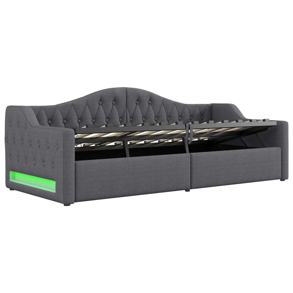 LETTO Giorno 90x200 cm Grigio con LED e contenitore