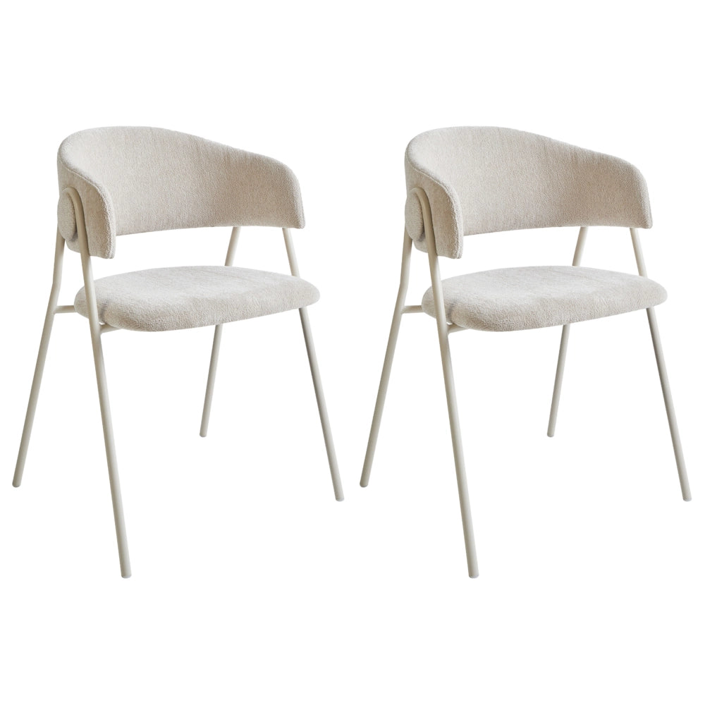 Set di 2 sedie da pranzo imbottite beige chiaro con braccioli Base in metallo Design moderno