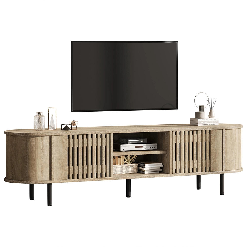 Mobile TV 160x40x47cm - Xylo - 2 Ante, Design Traforato, Colore Legno Naturale