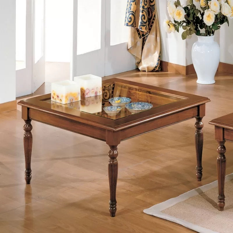 Tavolino bacheca ribalta quadrato vetro legno bassano 80x80x48 - Mobili 2G