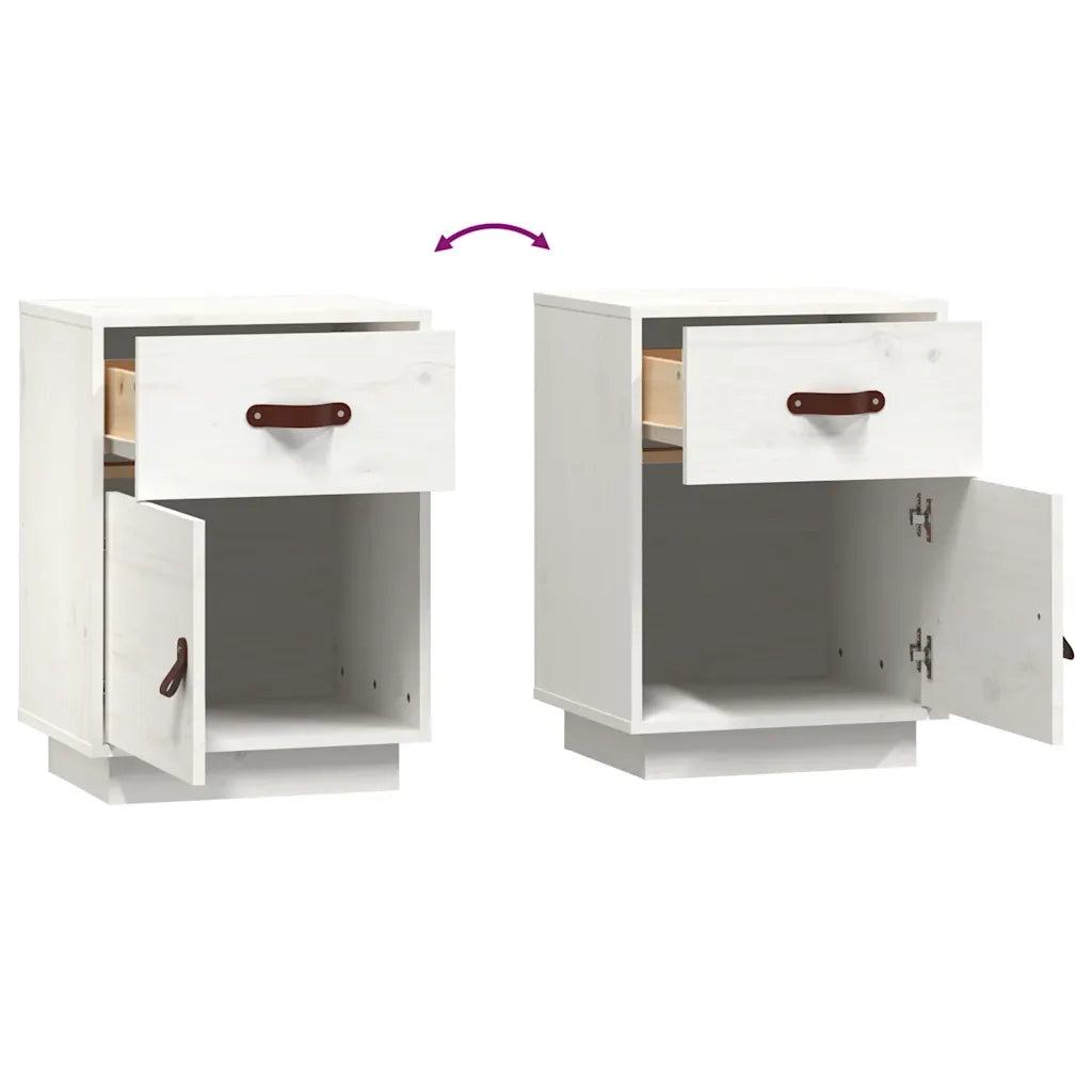 Comodini Bianchi 2 pz 40x34x55 cm in Legno Massello di Pino cod mxl 31214