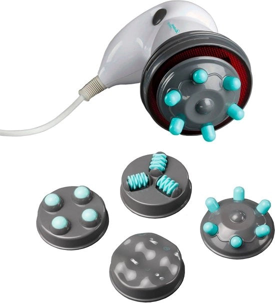 Apparecchio di massaggio professionale contro la cellulite con riscaldamento infrarosso per glutei e gambe - 4 accessori intercambiabili - valigetta - apparecchio di massaggio efficace per la massaggio delle ginocchia