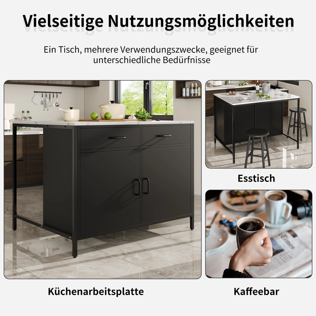 TAVOLO ALTO 100x90x90 cm Nero in MDF con 2 cassetti