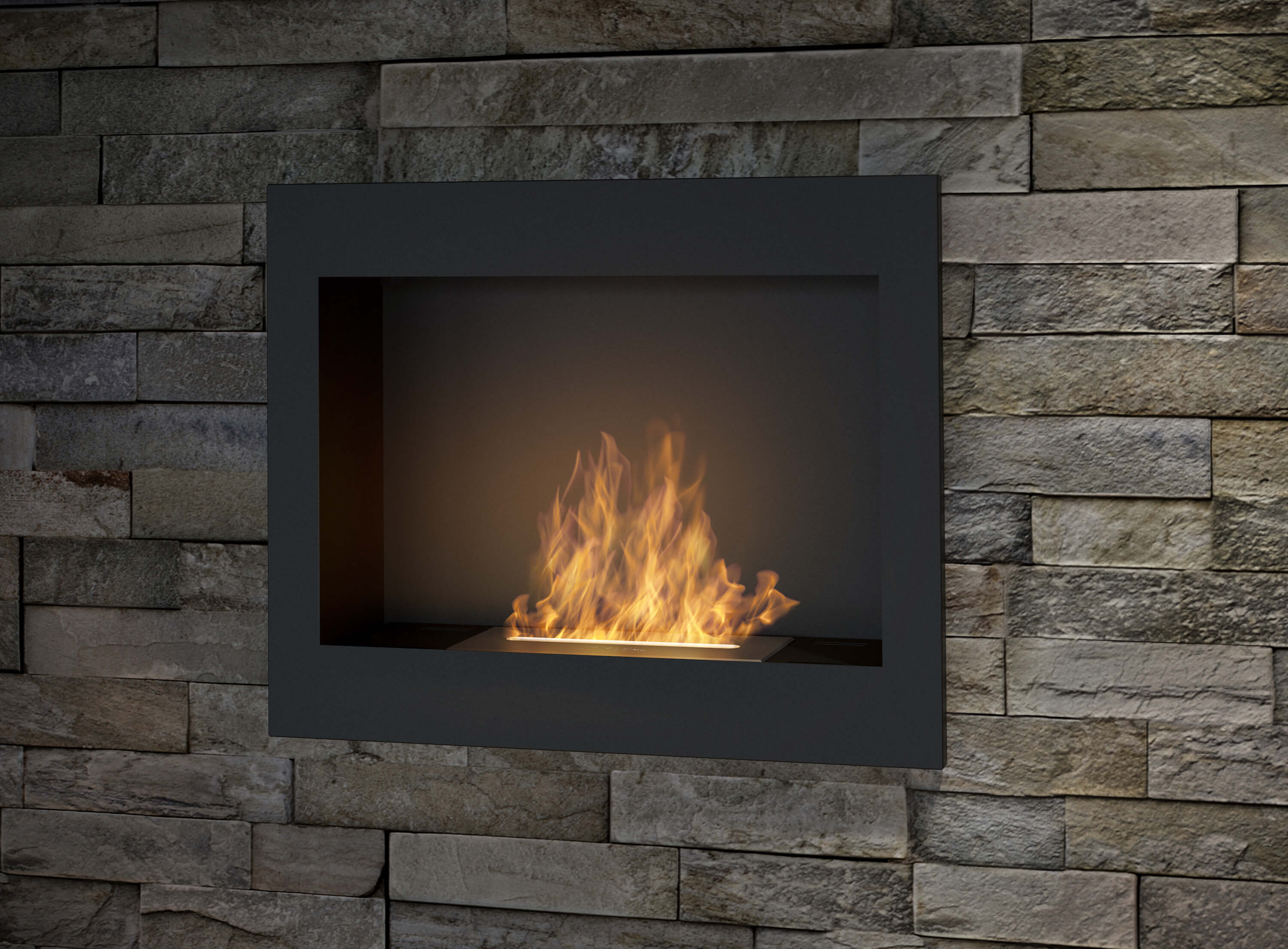 Camino a Bioetanolo da Parete/Incasso 60x49 cm Frame 600 Nero con Vetro