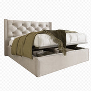 Letti contenitori 160x200 cm; contenitore sollevabile; cotone; grigio chiaro (Senza materasso)
