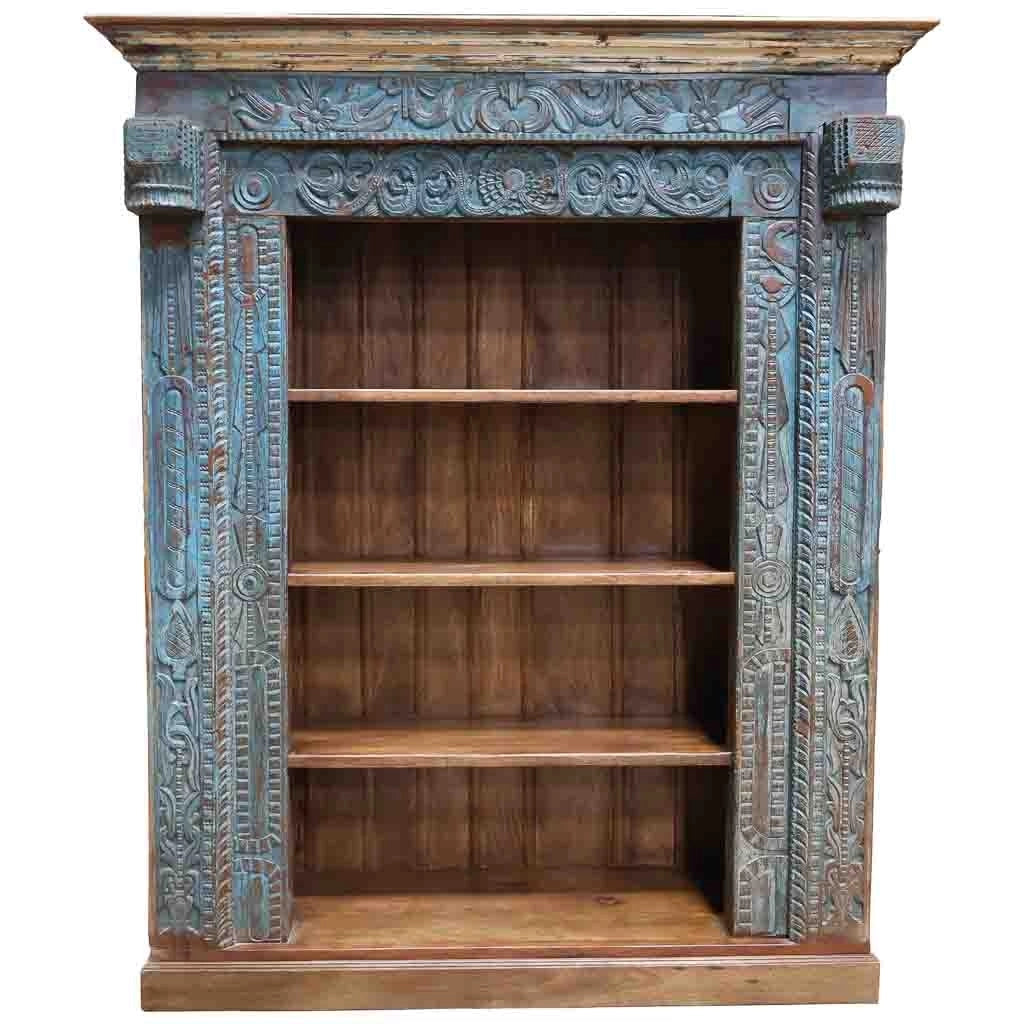 Libreria in legno blu fatto a mano 180x55x217h cm