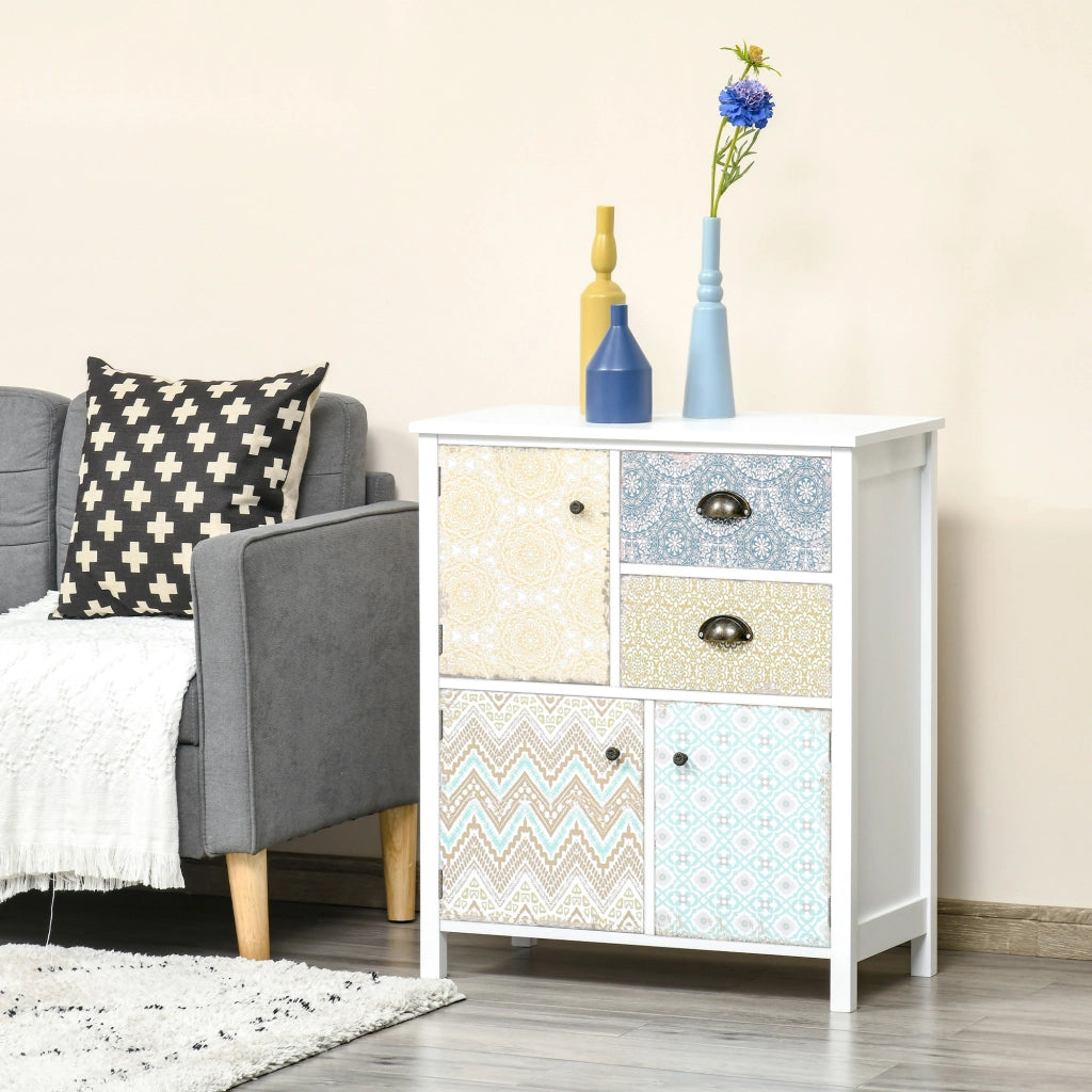 Comodino con 2 Cassetti e 3 Scomparti ¨C zephmum ¨C Bianco 68x34x80 cm