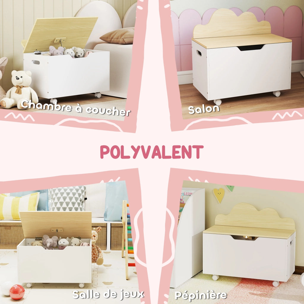 Contenitore portagiochi con ruote e coperchio ¨C Xylo ¨C Bianco 59x30x53cm