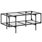 2 pz Tavolini da salotto | Tavolino da caff¨¨ | Tavolino da Soggiorno con Piano Vetro Trasparente 98,5x50x45 cm Acciaio