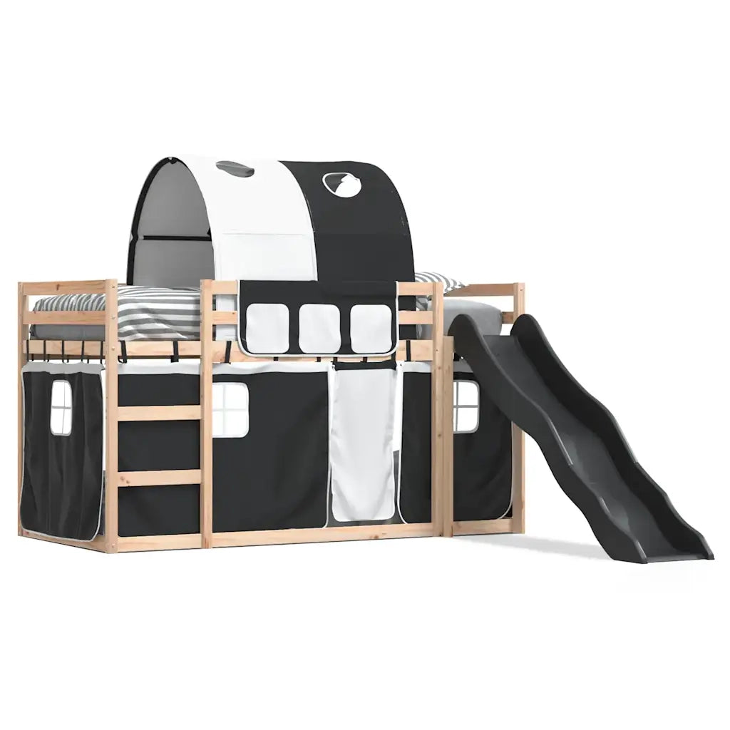 vidaXL Letto a Castello con Scivolo e Tende Bianco e Nero 80x200 cm