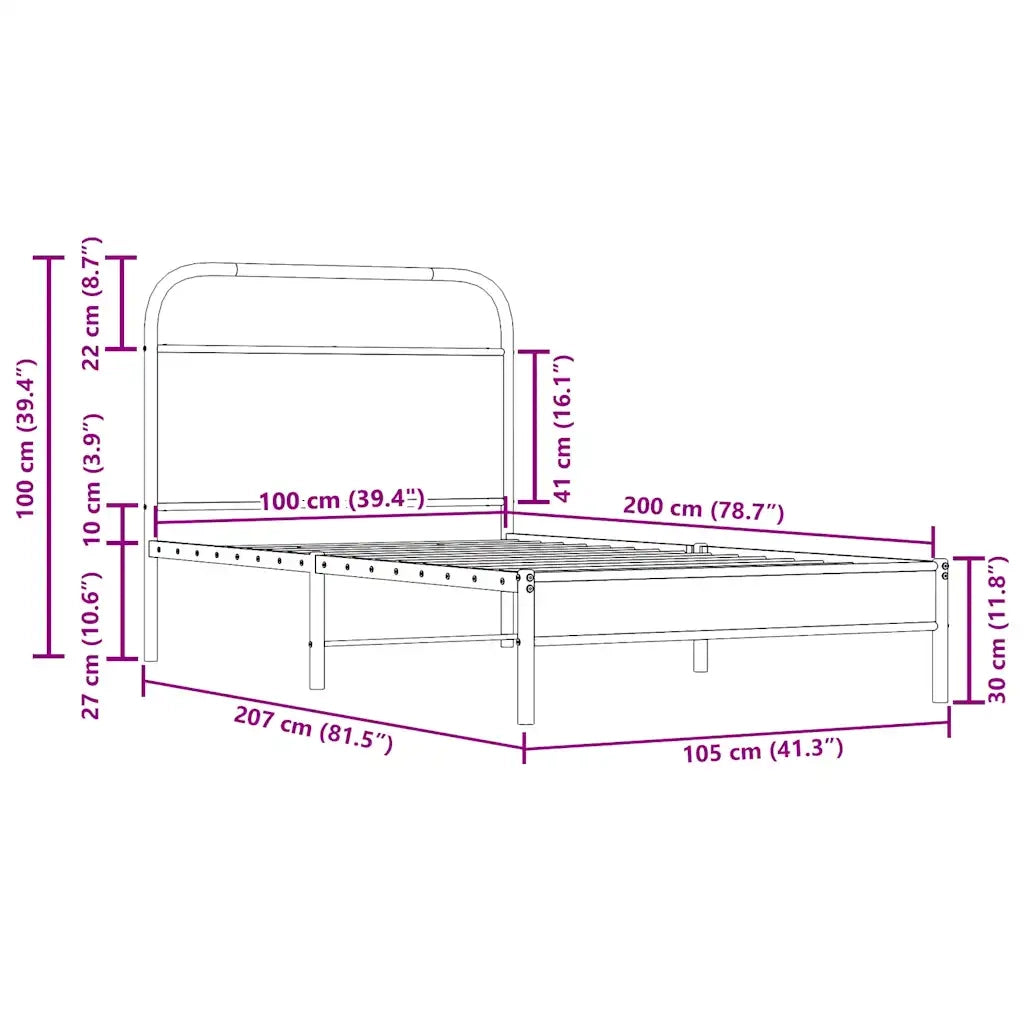 vidaXL Giroletto senza Materasso Rovere Fumo 100x200 cm in Truciolato