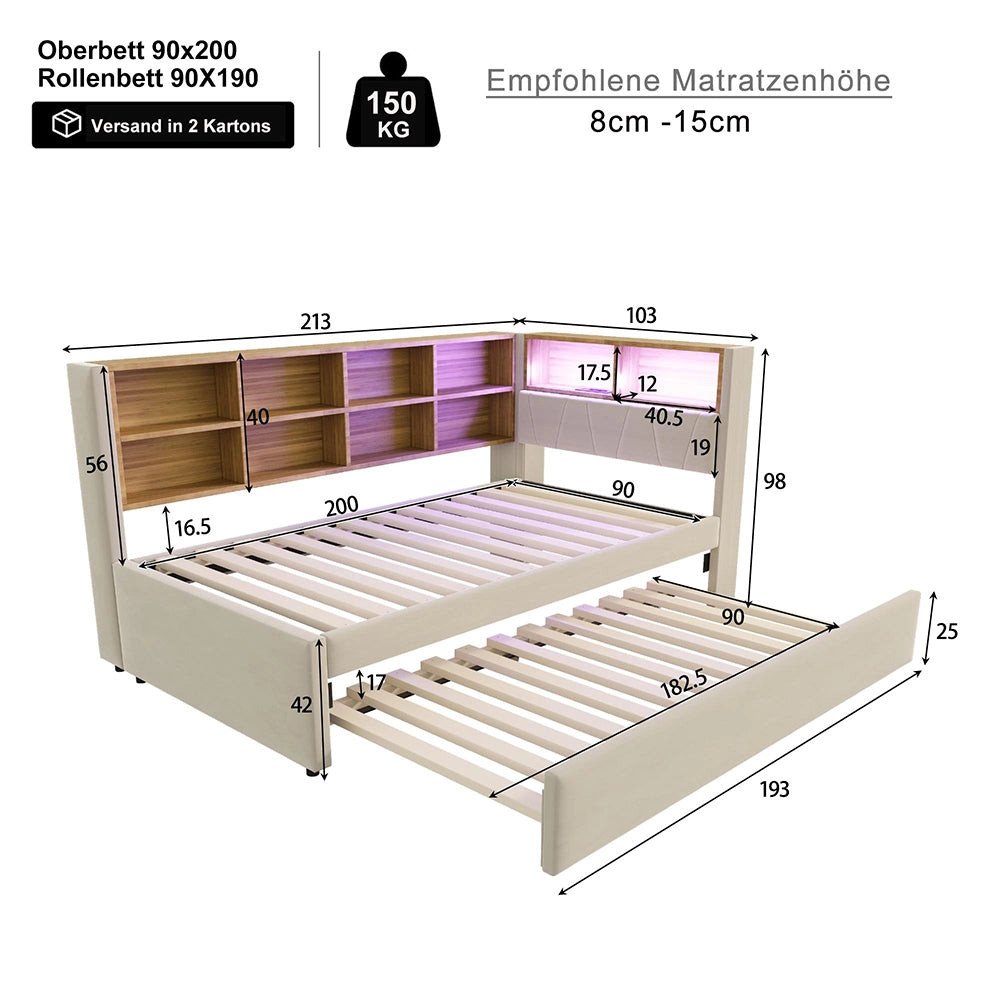 Divano letto - Xylo - 90x200 cm letto nascosto USB beige