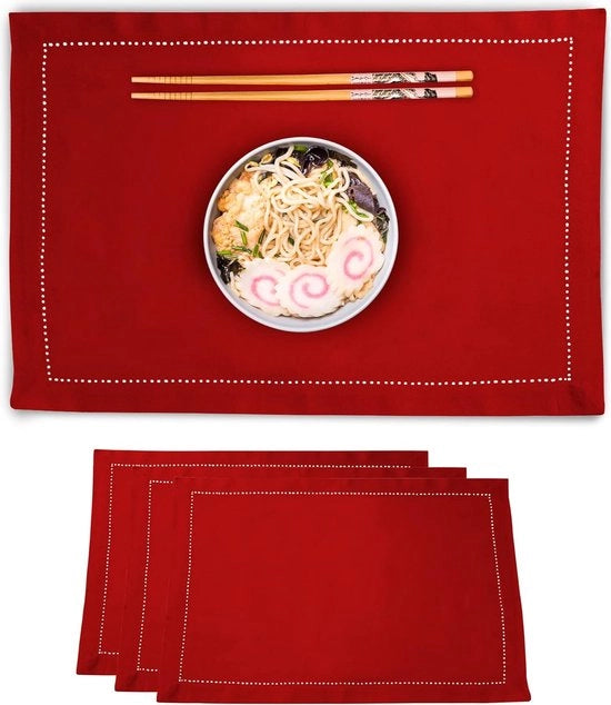 Tavolo da pranzo copri piatti in 100% cotone puro con rilievo di 48x33 cm (rettangolare) – rosso – set da 4 pezzi | Ideale per feste, ristoranti, caffè e alberghi – lavabile in lavatrice