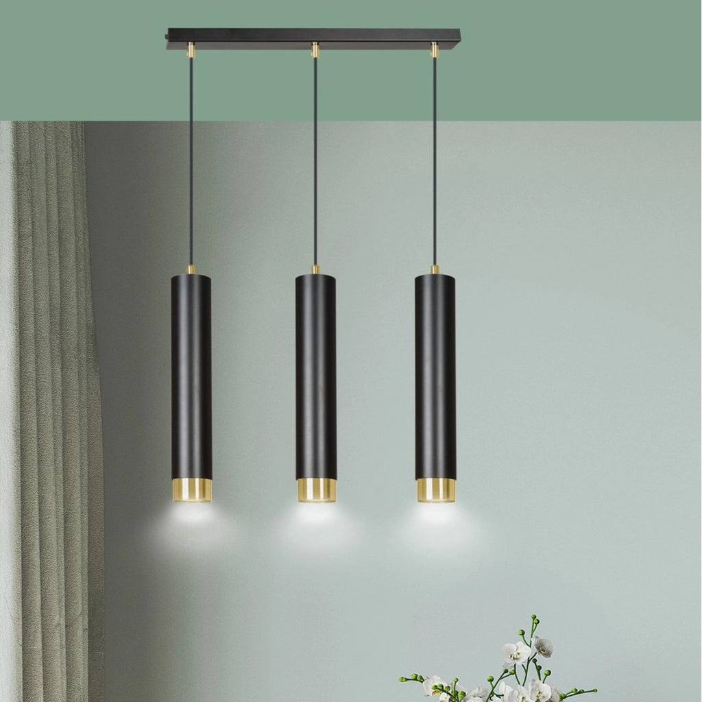 Lampada a sospensione KIBO in acciaio nero opaco e oro